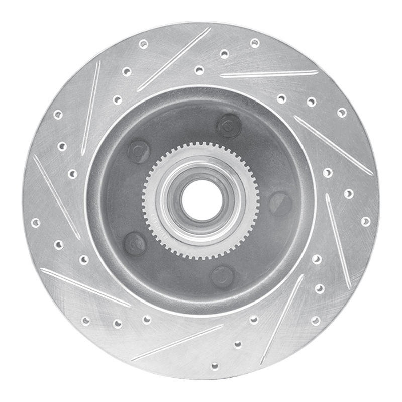 Ford E-150 Econoline Club Wagon Brake Rotor (1) - Front Right - R1 Concepts - Drilled & Slotted - Silver - `94-`03
